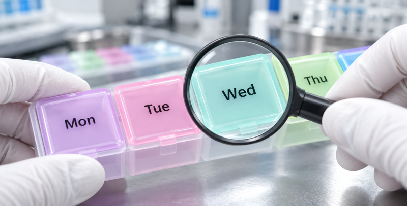 Pill organizer printing check